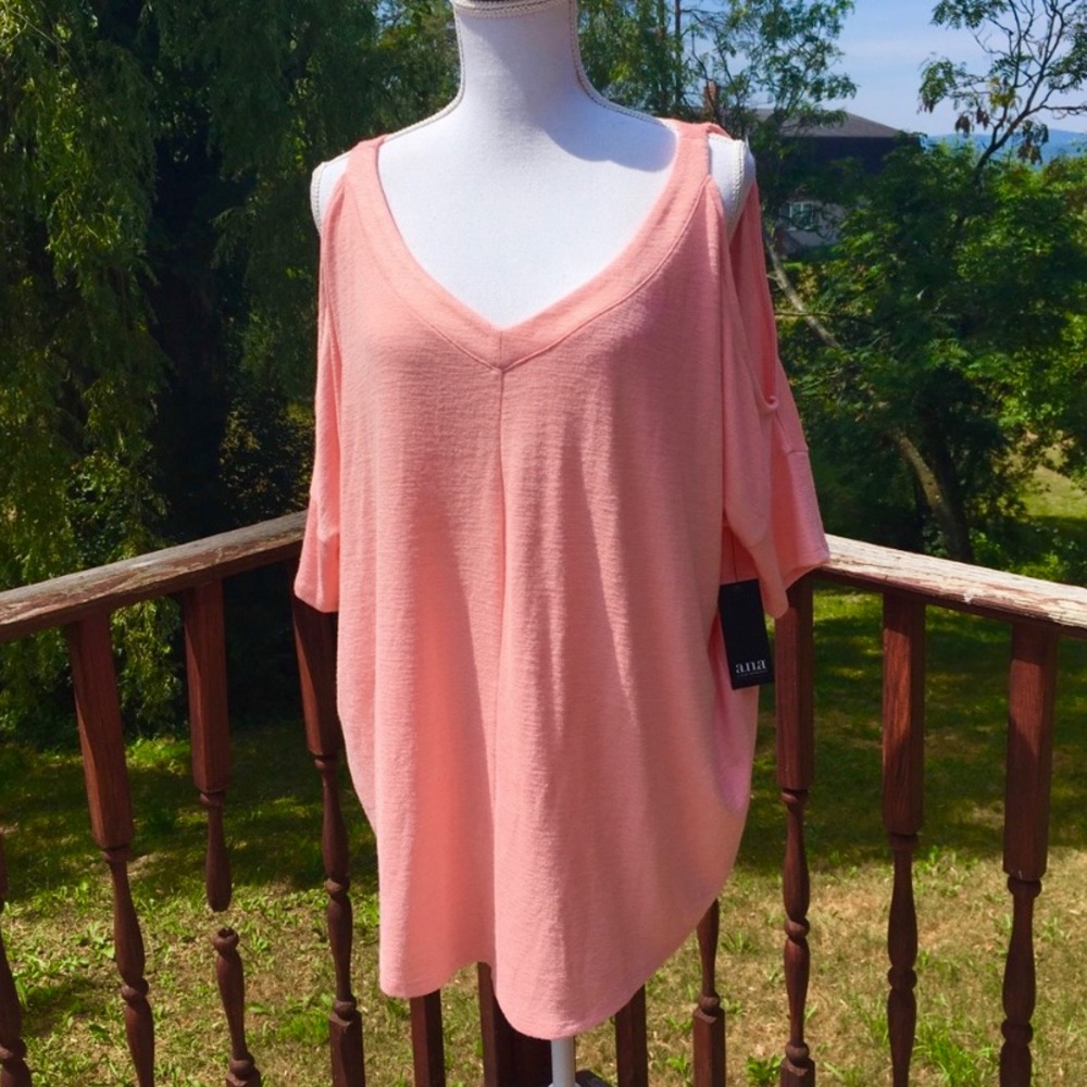 New! Pink Jersey Knit Cold Shoulder V Neck Blouse